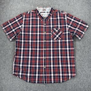 Gramicci Men's Plaid Button Down Shirt, Red, White, Blue, Size XXL